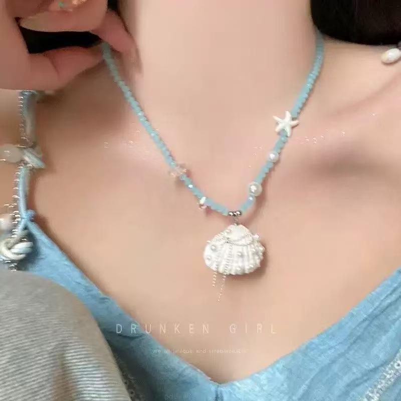 Seaside Vacation Wind Dopamine Shell Beaded Necklace Girls Niche Design Sense Collarbone Chain Summer Vacation Wind Match