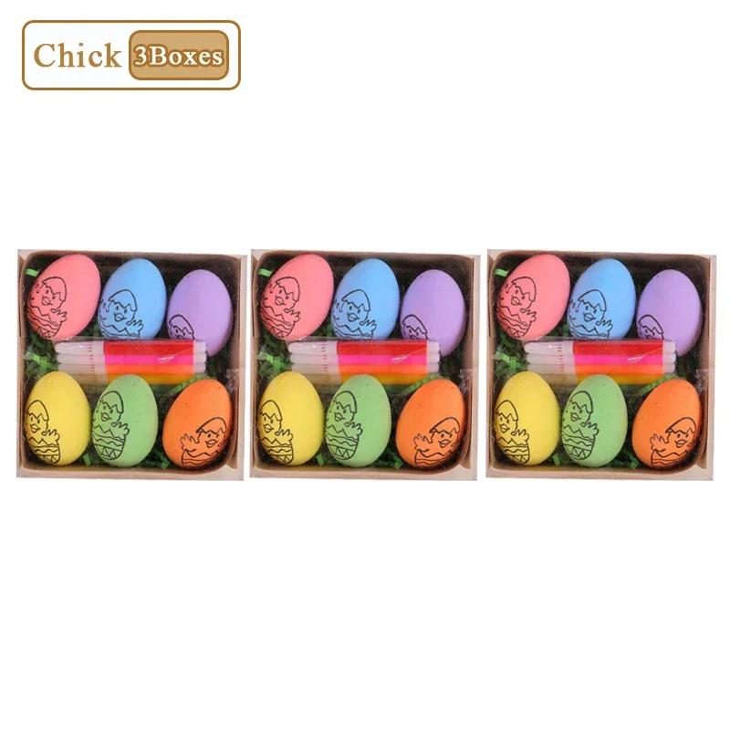 1-20Sets Easter Decoration 2025 DIY Hand Painted Eggs 6 Pcs Cartoon Bunny Eggs Kids Hand Painted Set Gift Home Decoration
