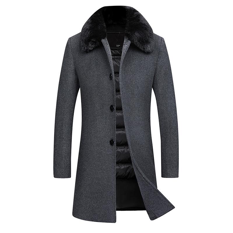Winter New Men's Woolen Coat Medium and Long Flip Collar Down Removal Liner Down Coat Men's Coat
