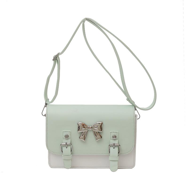 

Модна сумка контрастного кольору Жіноча проста маленька квадратна сумка з бантом Весна 2024 Нова модна корейська версія сумка через плече зелений