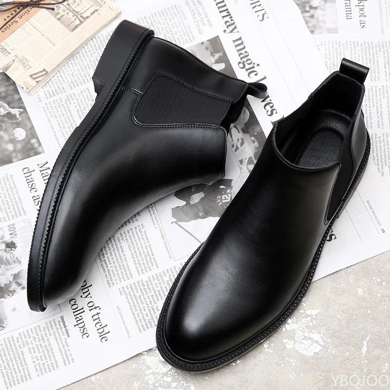 Fashion Men Chelsea Boots Leather Luxury Brand Male Ankle Shoes Casual Handmade Men Chelsea Boots Formal Dress Slip On Shoes
