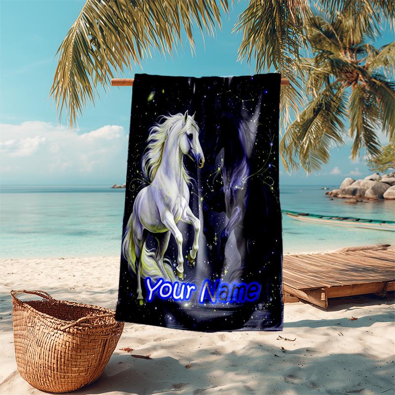 1PC Custom Name "Galactic Horse Dance" Beach Towel Highly Absorbent And Sand-Resistant Towel for Swimming, Pool, Yoga, And Travel Lightweight