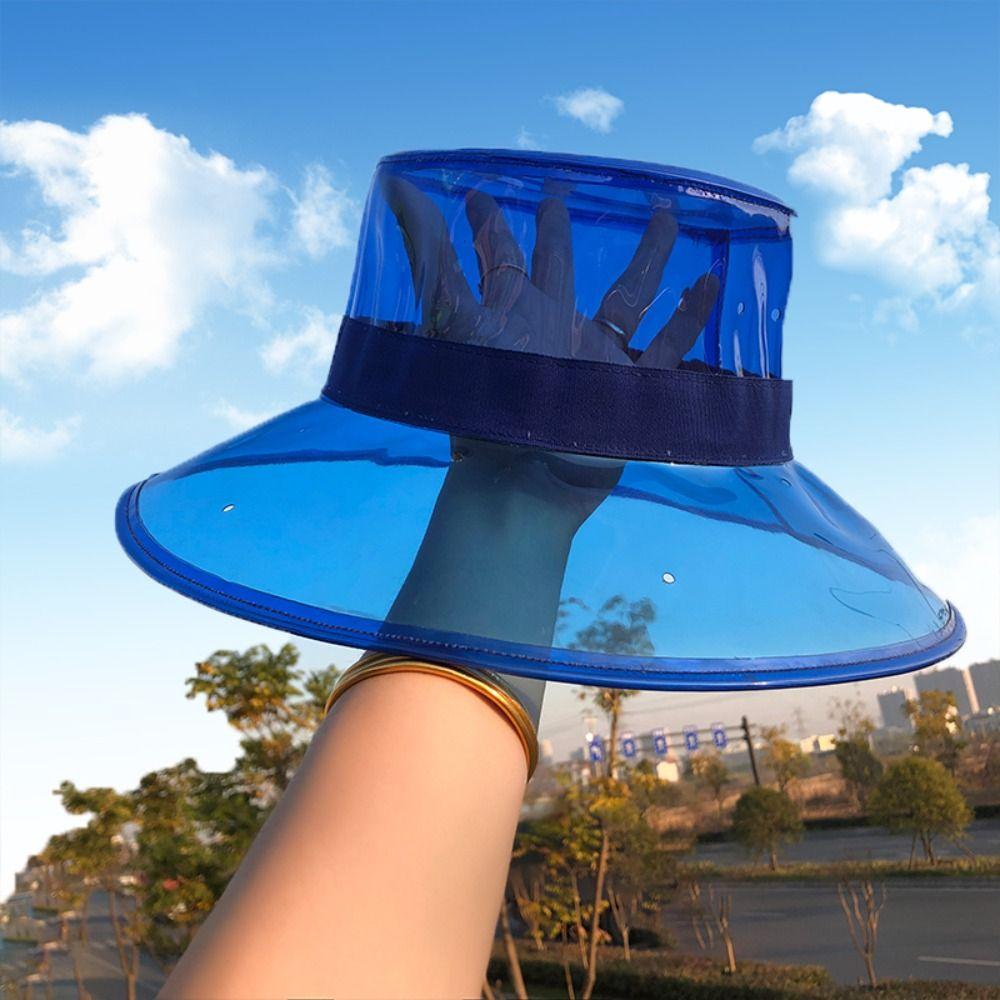 Solid Color Clear Bucket Hat Pvc Sun Cap Portable Transparent Fisherman Hat  For Women