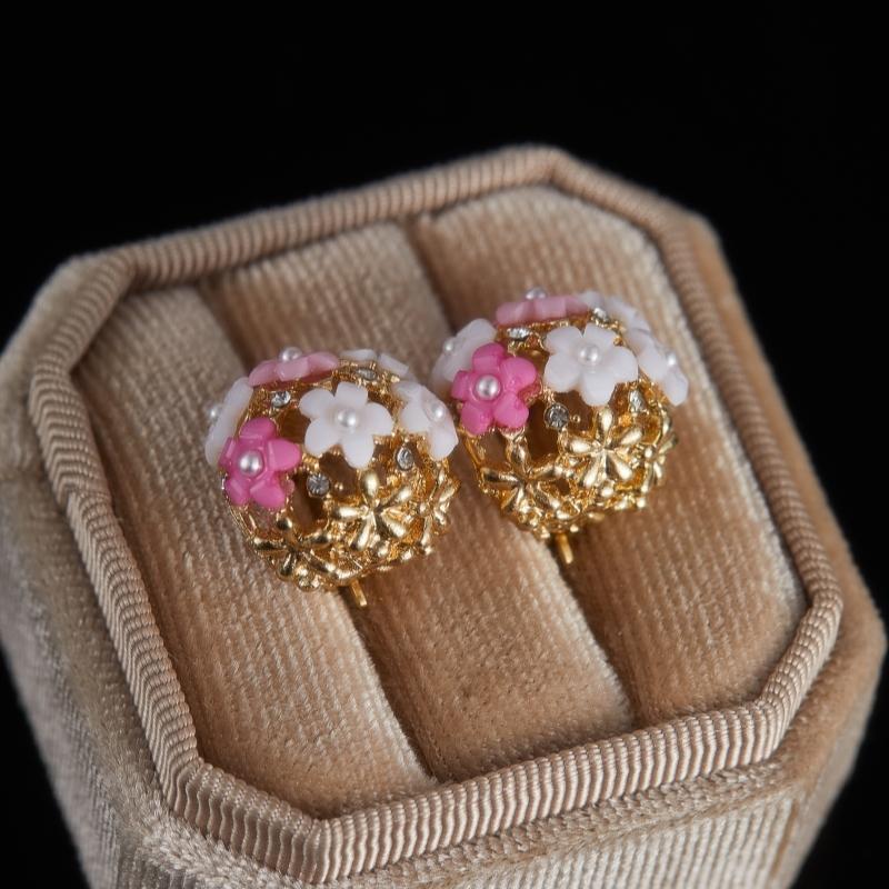 Vintage Cute Romantic Exquisite Flower Earrings Women's Elegant Temperament High-end Luxury Trendy Zircon Accessories