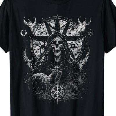 T-shirt Gothique Mystère Punk Satan pour Homme, Esthétique Wicked Trash, Design Crâne et Pentagramme, T-shirt à Motif Vintage Noir