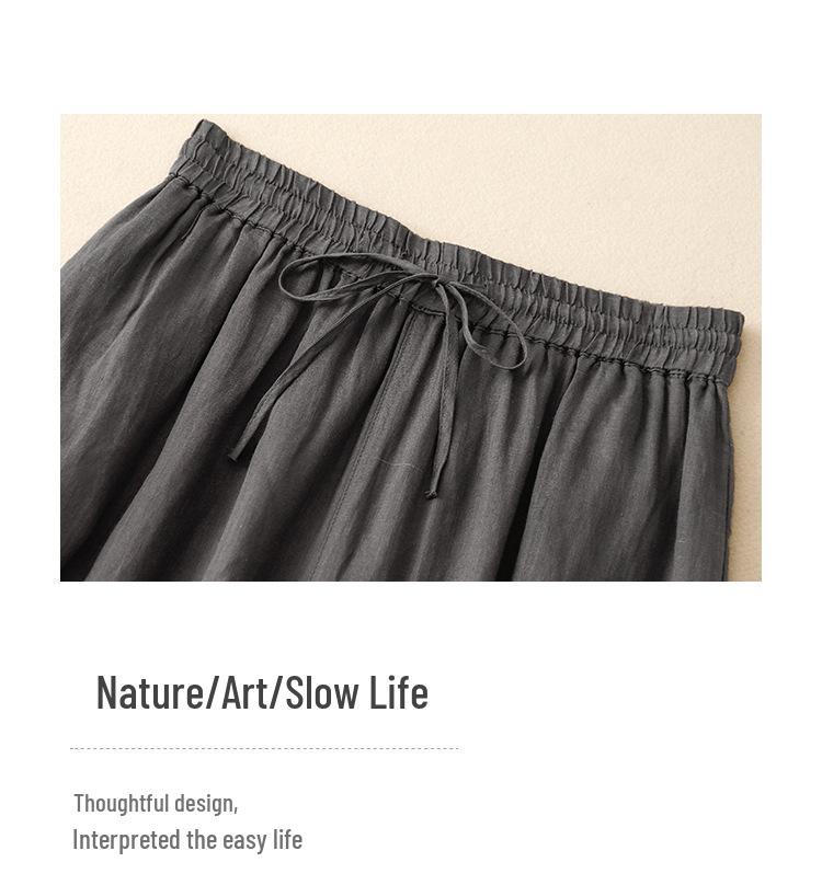 Women's Casual Wide-Leg Elastic Waist Pants - Cotton Linen Double Layer 
