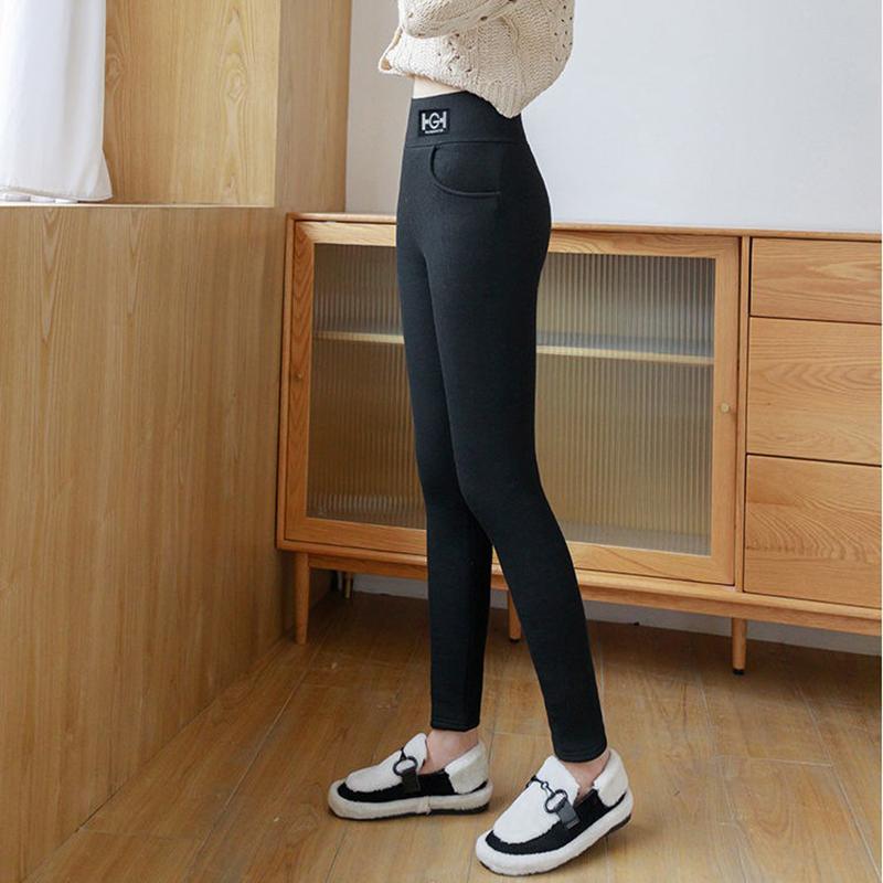 Women's Solid Thickened Lambswool Trousers Winter Casual Padded Thickened Outside Pencil Trousers High-waisted Slim Tight Warm Soft Comfy Trousers