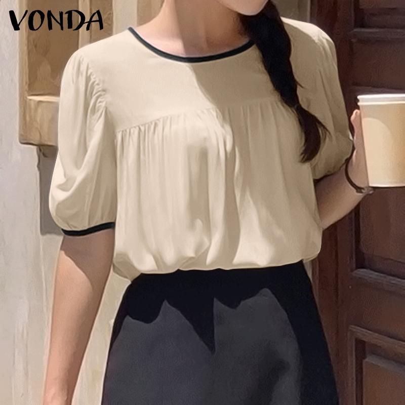 

Летняя женская блузка VONDA с ​​круглым вырезом и объемными рукавами, цветная краш-блузка