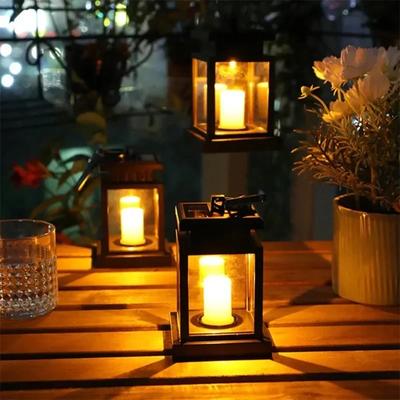 Retro Flackernde Hängelaterne Wasserdichte LED-Kerze Helles Licht Solarlampe Hof Gartenweg Dekoration Außenbeleuchtung