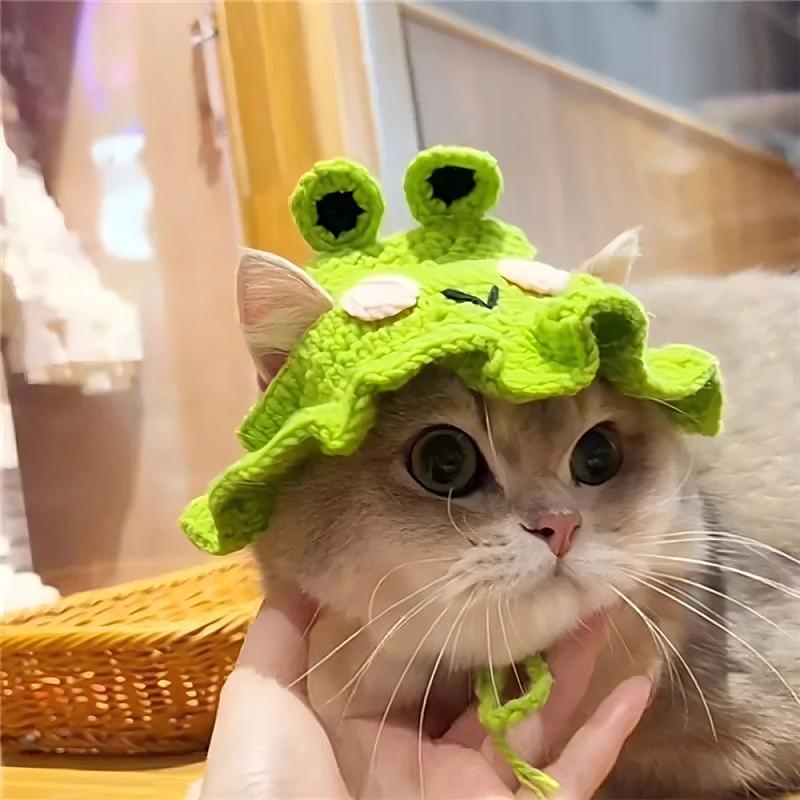 Pet Hat Hand-made Cat Hat Elastic Woven Cap Puppy Kitten Headwear Knitted Hat Party Photo Shoot Props Decoration Cat Accessorie
