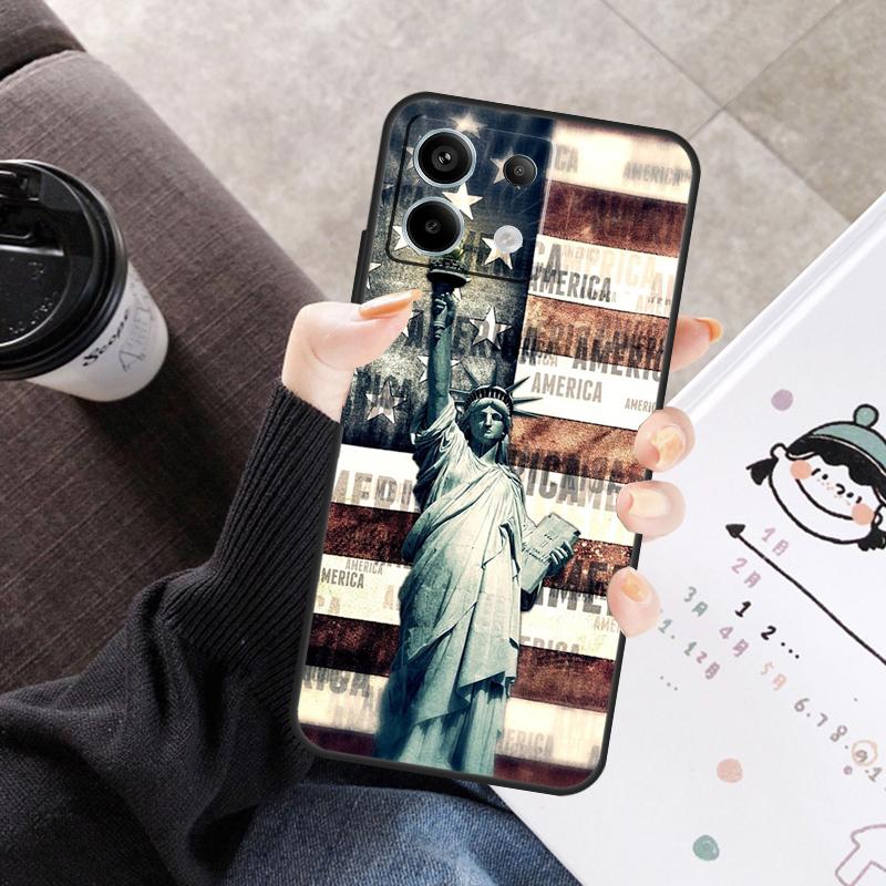 America Flag Statue of Liberty Cover For Xiaomi Redmi Note 14 13 10 11 12 15 Pro Plus Case For Redmi 15C 13C 12C 10C 14C 15