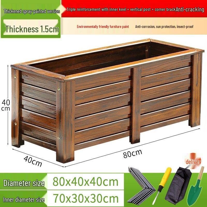 Large Outdoor Rectangular Wooden Planter Box for Flowers and Vegetables