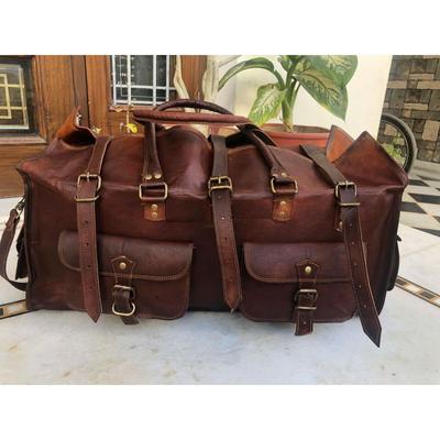 Mens Leather  Travel Duffle Luggage Vintage Large Weekend Overnight Bag