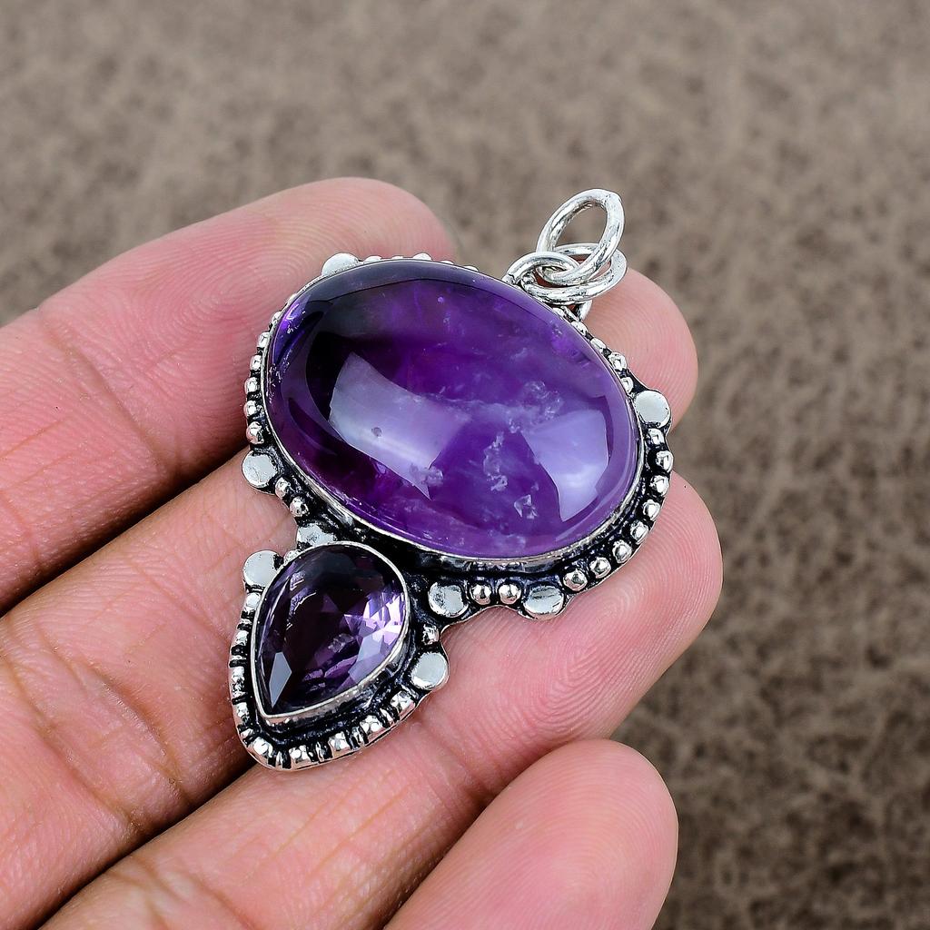 Sage Amethyst, Amethyst Gemstone 925 Sterling Silver Jewelry Pendant 2.05" KKG-340