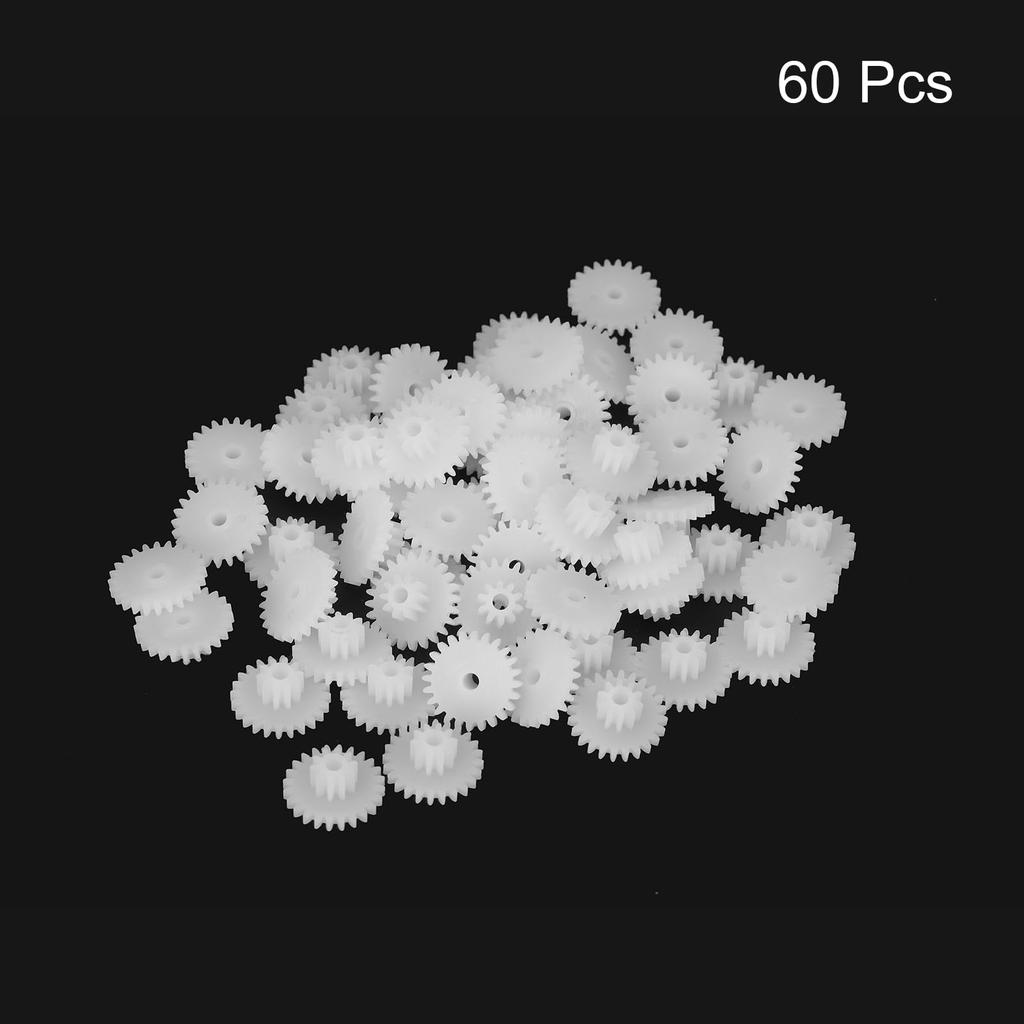 Uxcell 60 Adet Plastik Dişli, 24 Dişli Plastik Çift Dişli, Model 24102BA, RC Araba Modelleri için Redüksiyon Dişlileri, Kendin Yap Robotlar, Beyaz, Modül 0.5
