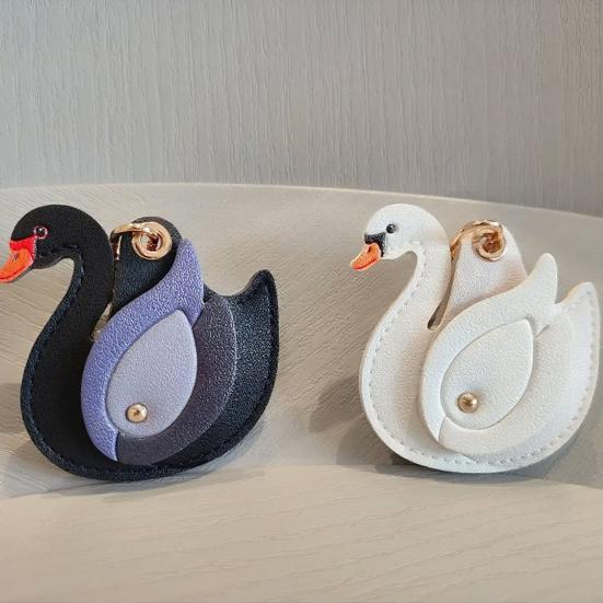 Keychain Pendant Gradient Swan Shape Bag Pendant with Metal Buckle Imitation Leather Access Card