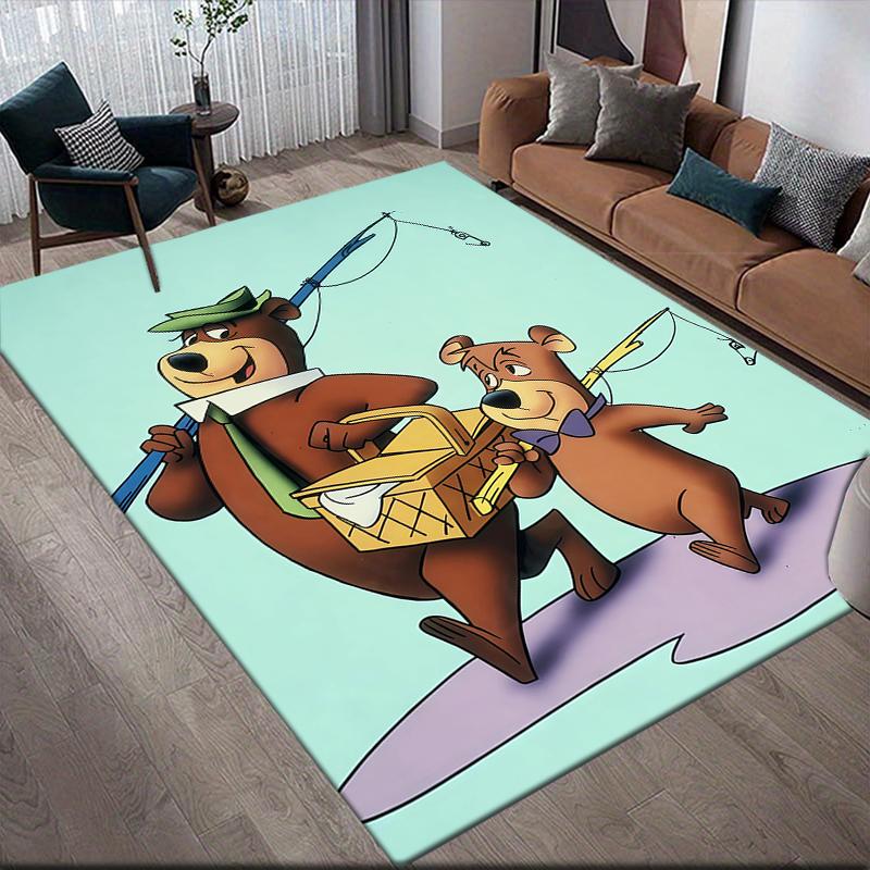 Yogi Bear & Boo Home Sofa Decoration for Living Room & Bedroom, Non‑Slip Play Flannel Floor Mat for Game Room