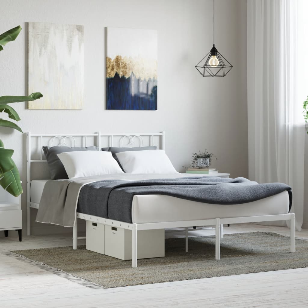 Metal Bed Frame with Headboard White 160 x 200 cm