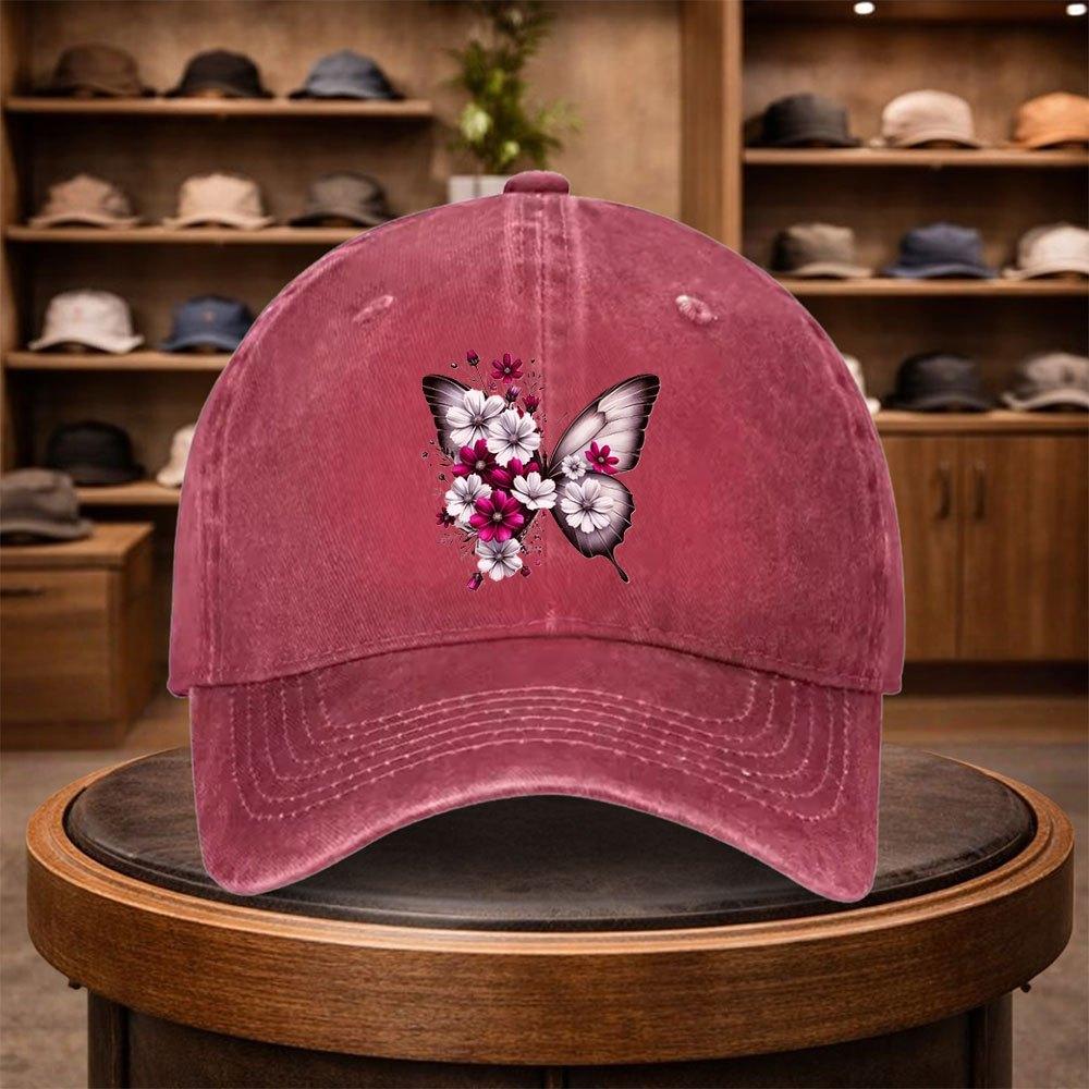 A Black And White Floral Butterfly Print Baseball Cap a Casual Duckbill Hat Stylish Headwear Adjustable for Outdoor Use Suit