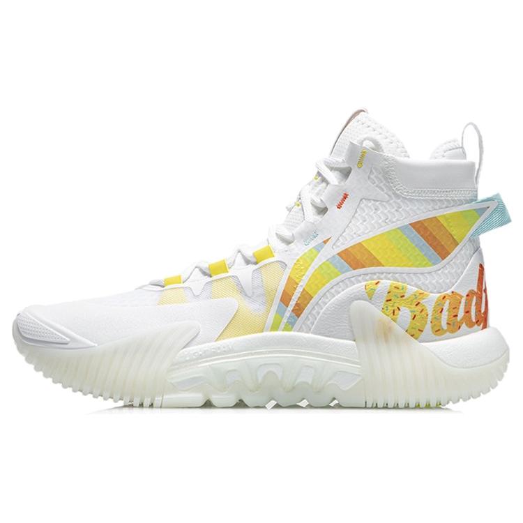 

new LINING Badfive 2 Basketball Shoes Men High Top Standard White/Dark Yellow/Light Blue 39.5