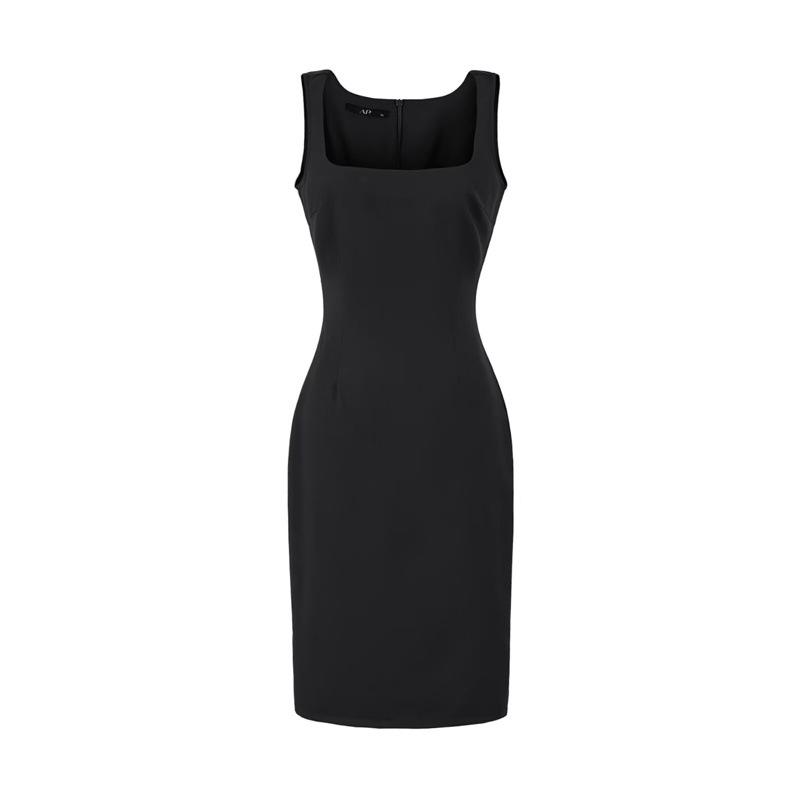 Women's Gray Vest Suit Dress - Retro Sleeveless Sheath with Waist-Cinched High-End Style