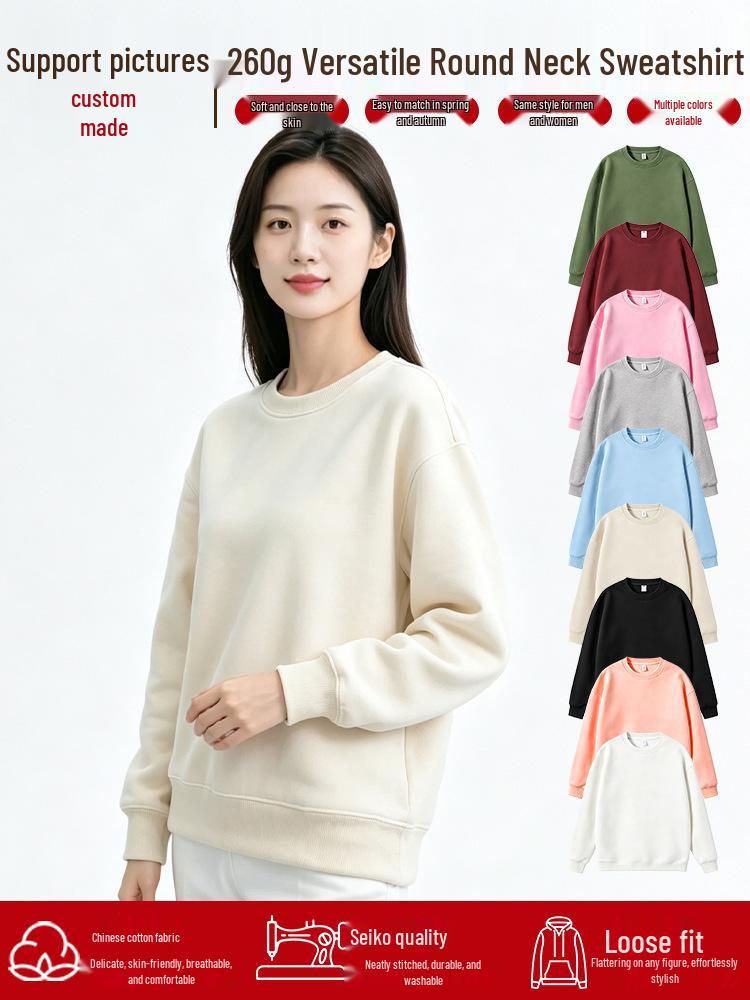 Unisex Cotton Crewneck Sweatshirt - Versatile Loose Long Sleeve Top