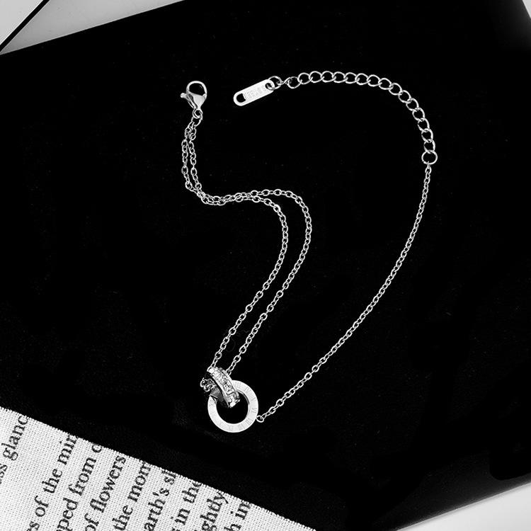 Женское ожерелье с двойным римским кольцом - розовое золото, титановая сталь, ожерелье с бриллиантами на ключице - высококачественная мода, устойчивая к выцветанию.