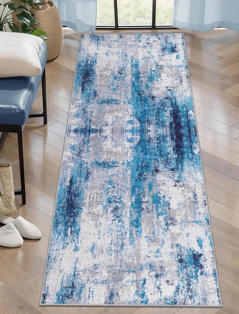 Nordic Style Abstract Runner Rug Modern Minimalist Design Distressed Texture Carpet Absorbent Non-Slip Long Mat for Hallway