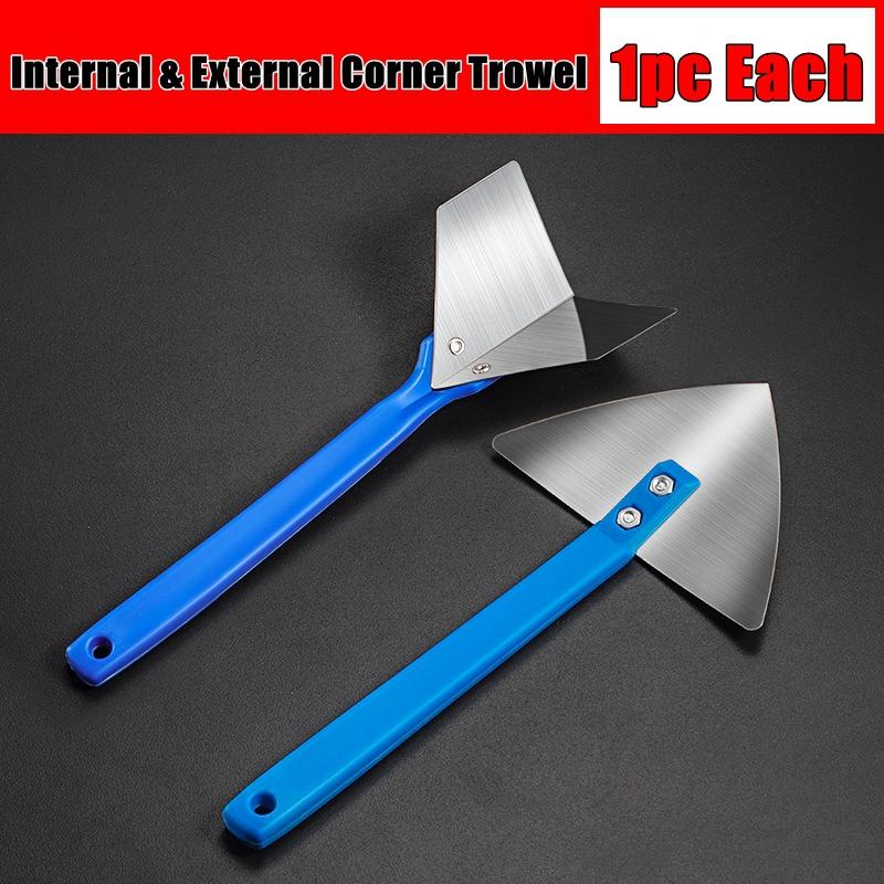 Stainless Steel Spatula Sealing Tools Corner Trowel Plastic Handle Trowel Painting Putty Internal External Corner Putty Scraper