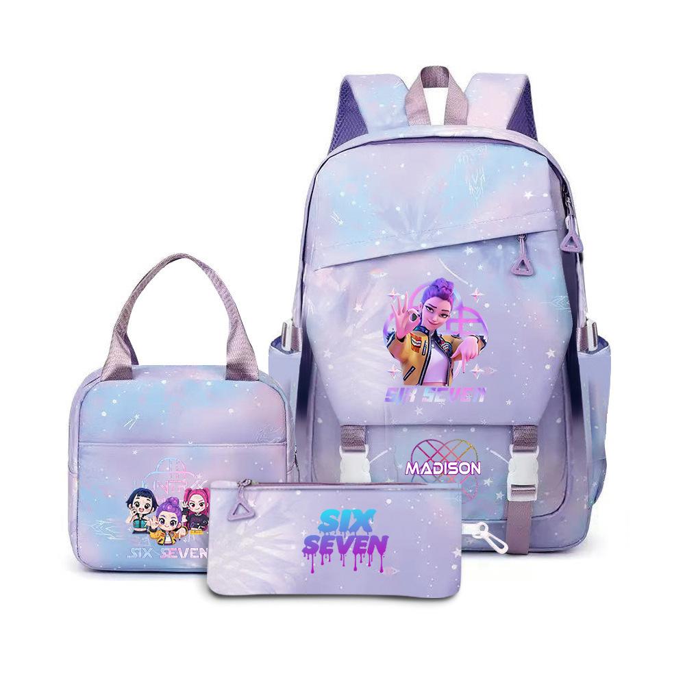 67 Impression Numérique de Dessins Animés Sac à Dos d'École Primaire et Secondaire Sac à Lunch Sac à Dos de Voyage Trois Pièces Three piece set