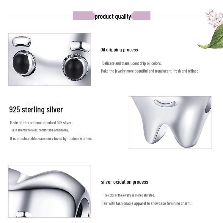 Mărgele din Argint Sterling cu Dinți Zâmbitori - Accesoriu Drăguț pentru Brățară SCC1401