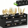 Wood Utensil Caddy With 3 Compartments, Large Capacity Silverware Holder, Multipurpose Utensil Holder, Flatware Caddy