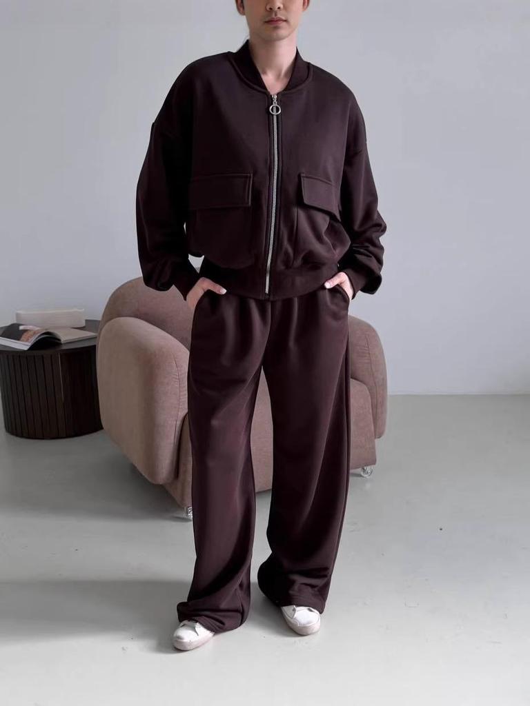 Women's Solid Color Zipper Pocket Sports Jacket & Pants Set - Casual Long Sleeve Two-Piece for Spring/Autumn 2026