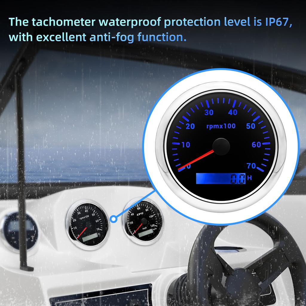 HD 7 Color LED Light Tacho Odometer 0-7000rpm 85mm Tachometer Car Boat 12v Hour Counter Meter for 1-12 Cylinder Gasoline Vehicle