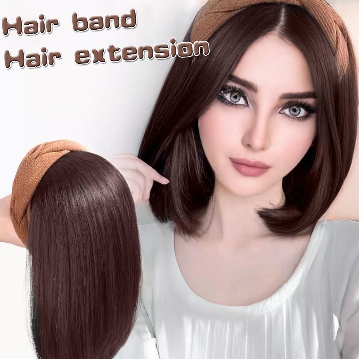 

Синтетична коротка пряма пов язка на голову. Напівперука. Затискач у нарощеному волоссі. Пухнастий натуральний накладний чорно-коричневий шиньон із стрічкою для волосся. 12inch