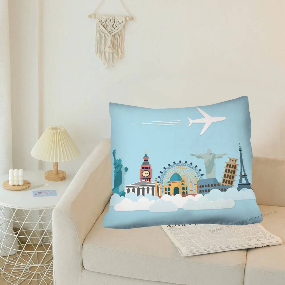 1 Stück Weltstädte Reise Rom Sydney Paris Dubai Kissenbezug Mode Quadratischer Kissenbezug Schlafzimmer Sofa Raum Ins Dekoration Freizeit