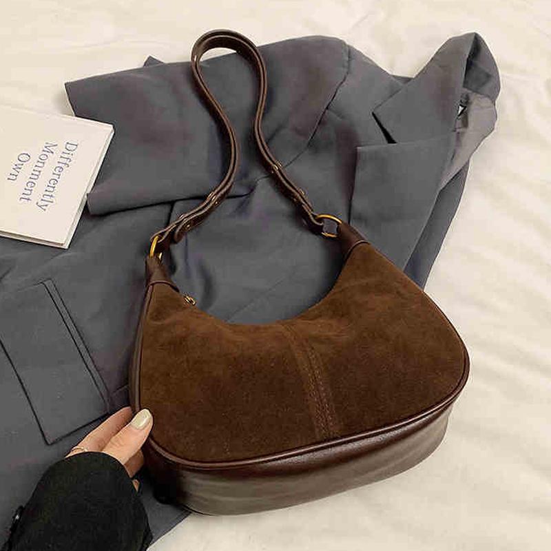 

Ретро-замшева сумка під пахвами Жіноча осінь-зима Нові французькі розкішні сумки на одне плече Проста універсальна сумка-півмісяць через плече