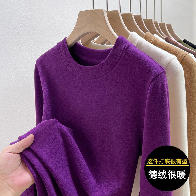 Crew neck German velvet bottoming shirt for women's autumn and winter with double-sided velvet warm new long-sleeved t-shirt top