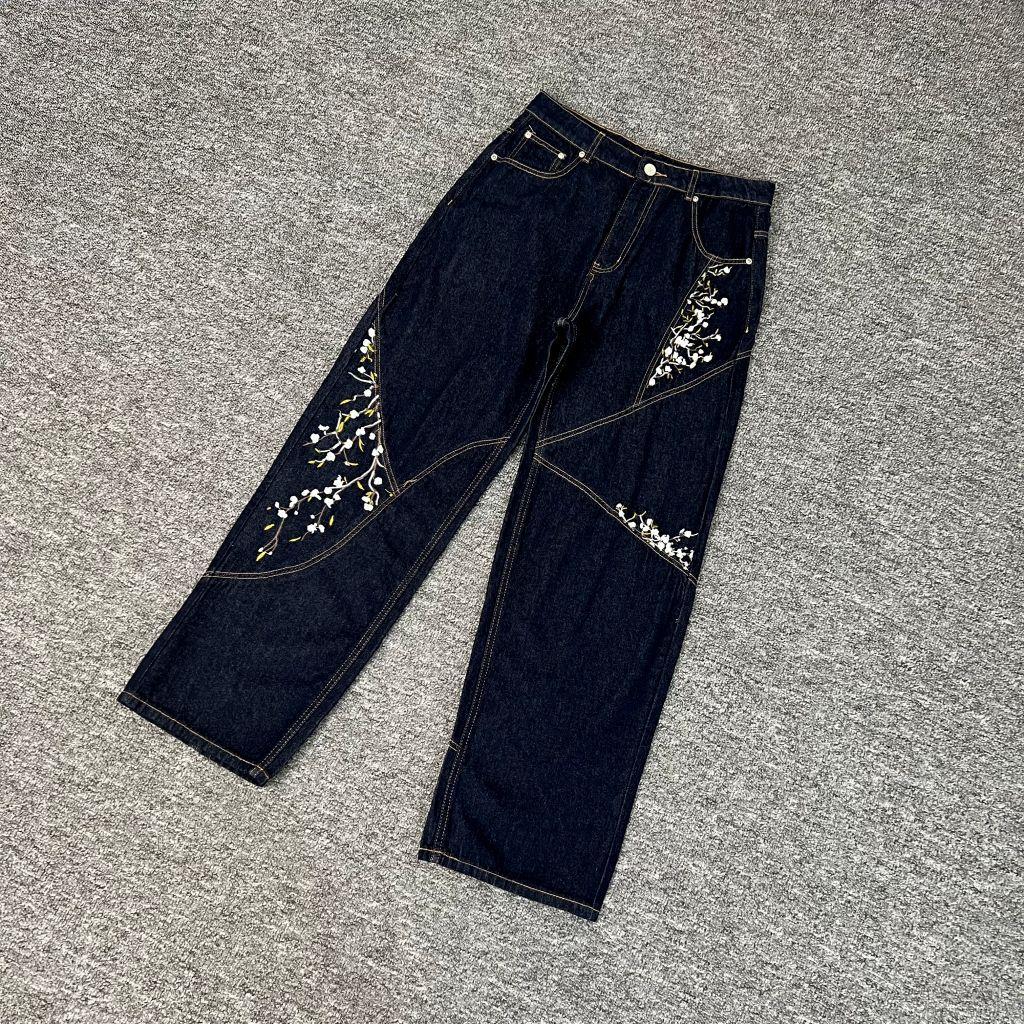 Flower Embroidery Splicing Jeans Men'S And Women'S American Tide