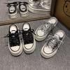 European products popular bag head half slippers women's 2025 spring new thick-soled heightening niche canvas shoes super fire white shoes