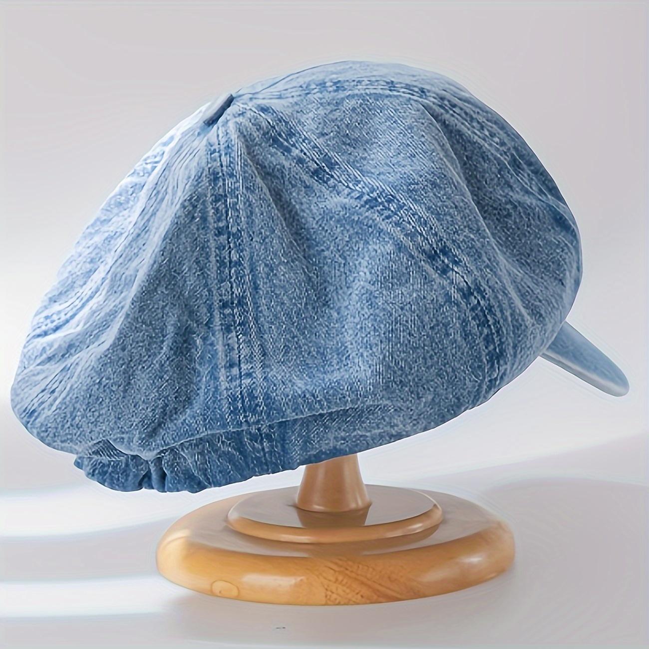 Шикарный винтажный джинсовый берет — стильная защита от ультрафиолета с потертым денимом и практичным восьмиугольным козырьком светло-синий