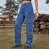 European-American Wash Denim Multi-Pocket Workwear Pants for Women