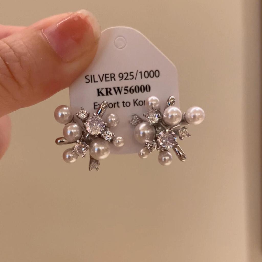 Zircon Geometric Pearl Stud Earrings Autumn and Winter Retro Elegant Earrings Temperament Earrings Women