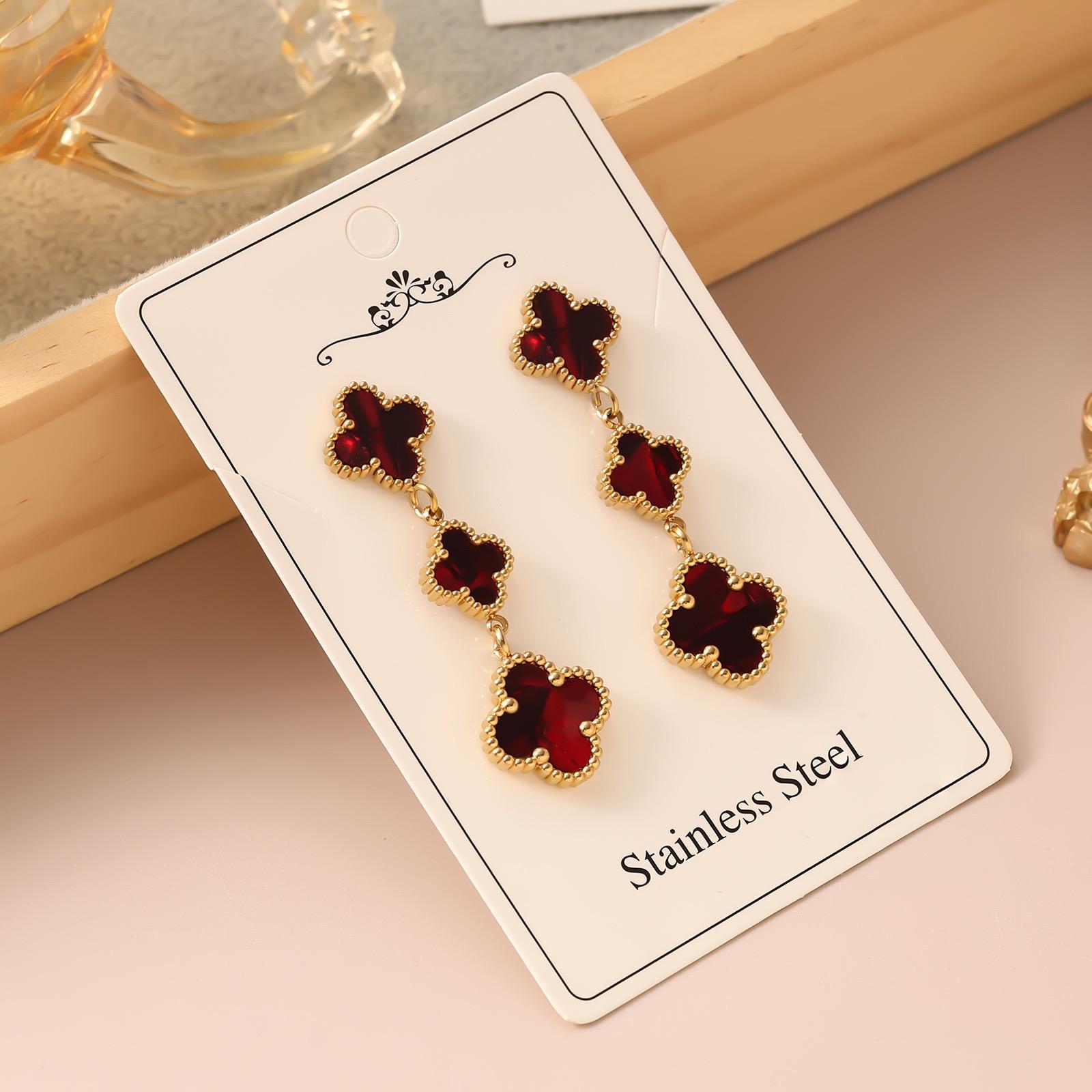 

Высококачественные позолоченные серьги-клеверы из нержавеющей стали, двухсторонние серьги из перламутра