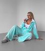 European and American velvet color matching two-piece set stand-up collar zipper jacket elastic drawstring wide-leg pants set women