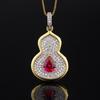 Fashionable Retro Color Treasure Necklace Gourd Pendant Inlaid With Zircon Emerald Collarbone Chain Women's Jewelry High-end