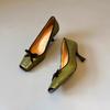 Elegante dünne Ferse leichte Mund-Single-Schuhe Schleife 7cm quadratischer Kopfschuhe 2026 neue Avocado-High Heels