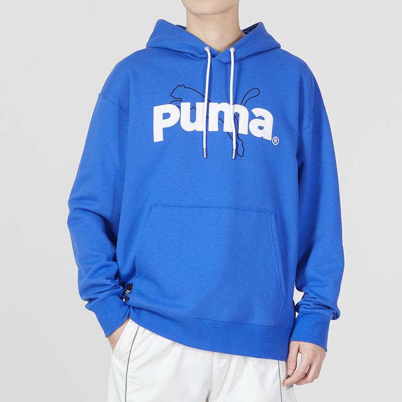 Puma Buchstaben-Logo-Print Lockerer Hoodie Herren Oberteile Blau 620631-92