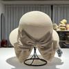 Day single Hepburn style fashion straw hat women's summer sunscreen sun hat seaside contrasting color bow travel versatile dome