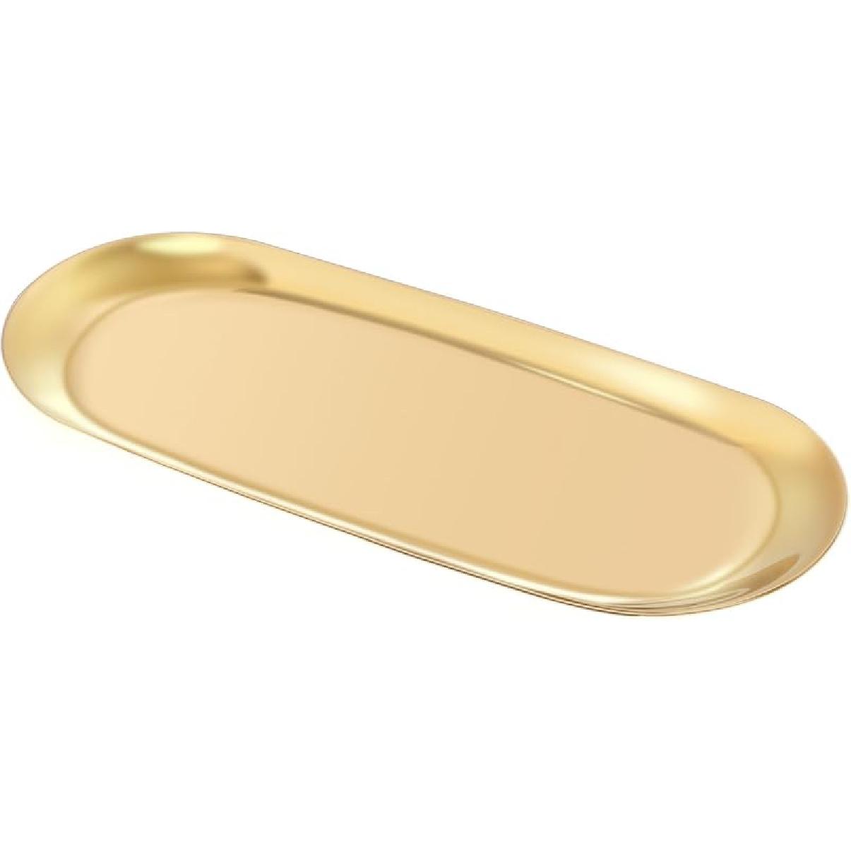 Stainless Steel Towel/ Dish Plate, Tea/ Fruit Storage Trays Cosmetics Jewelry Organizer, Gold, Oval